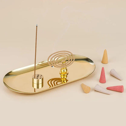 Golden Incense Tray Set