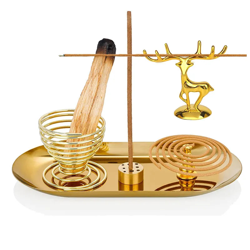 Golden Incense Tray Set